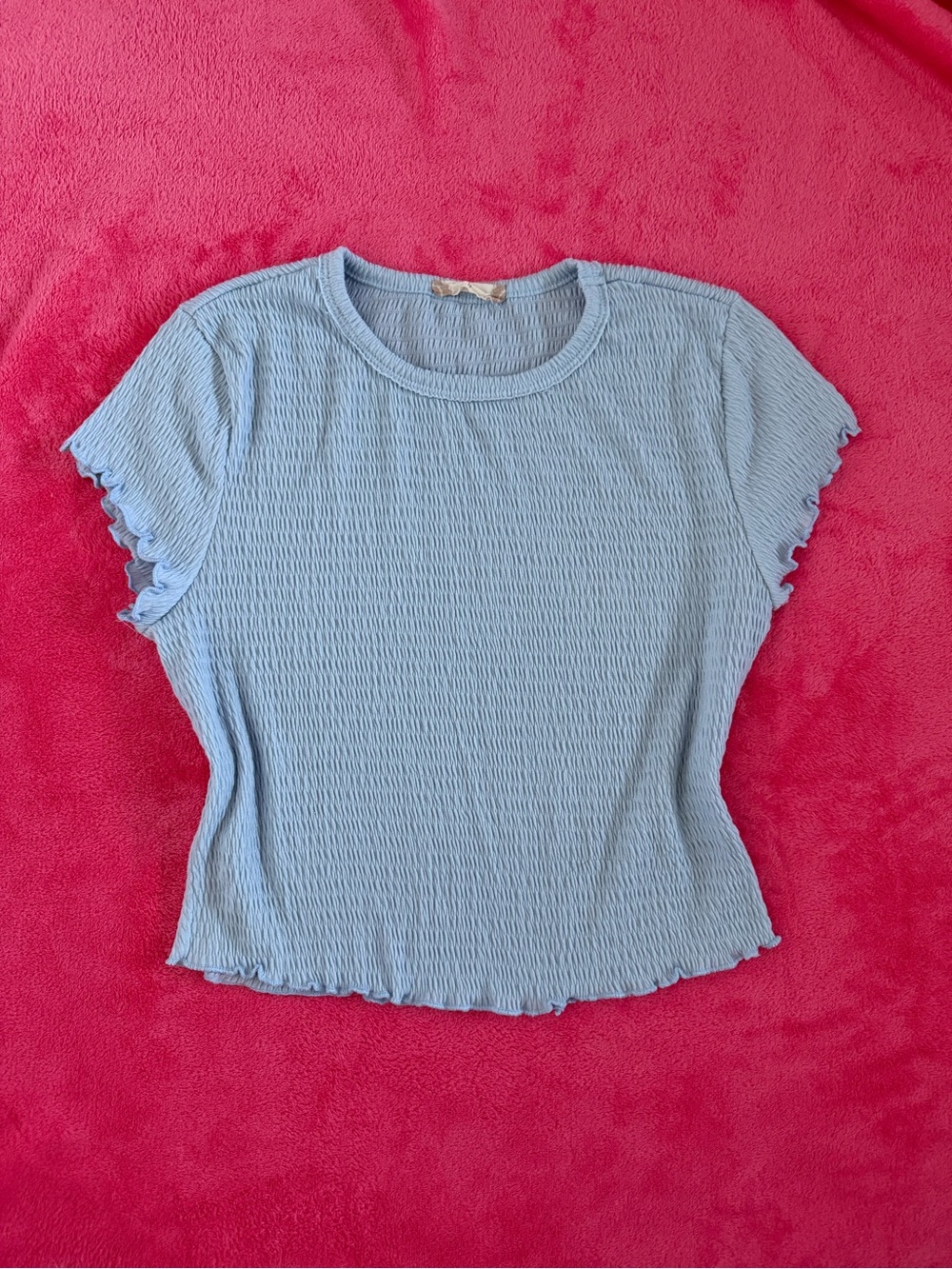 Altar'd State Light Blue Ribbed Short Sleeve Top